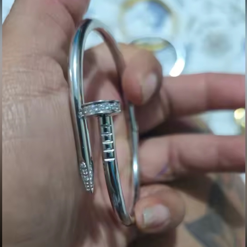 Silver Nail Bangle Crystal Bracelet - Picture 3 of 3